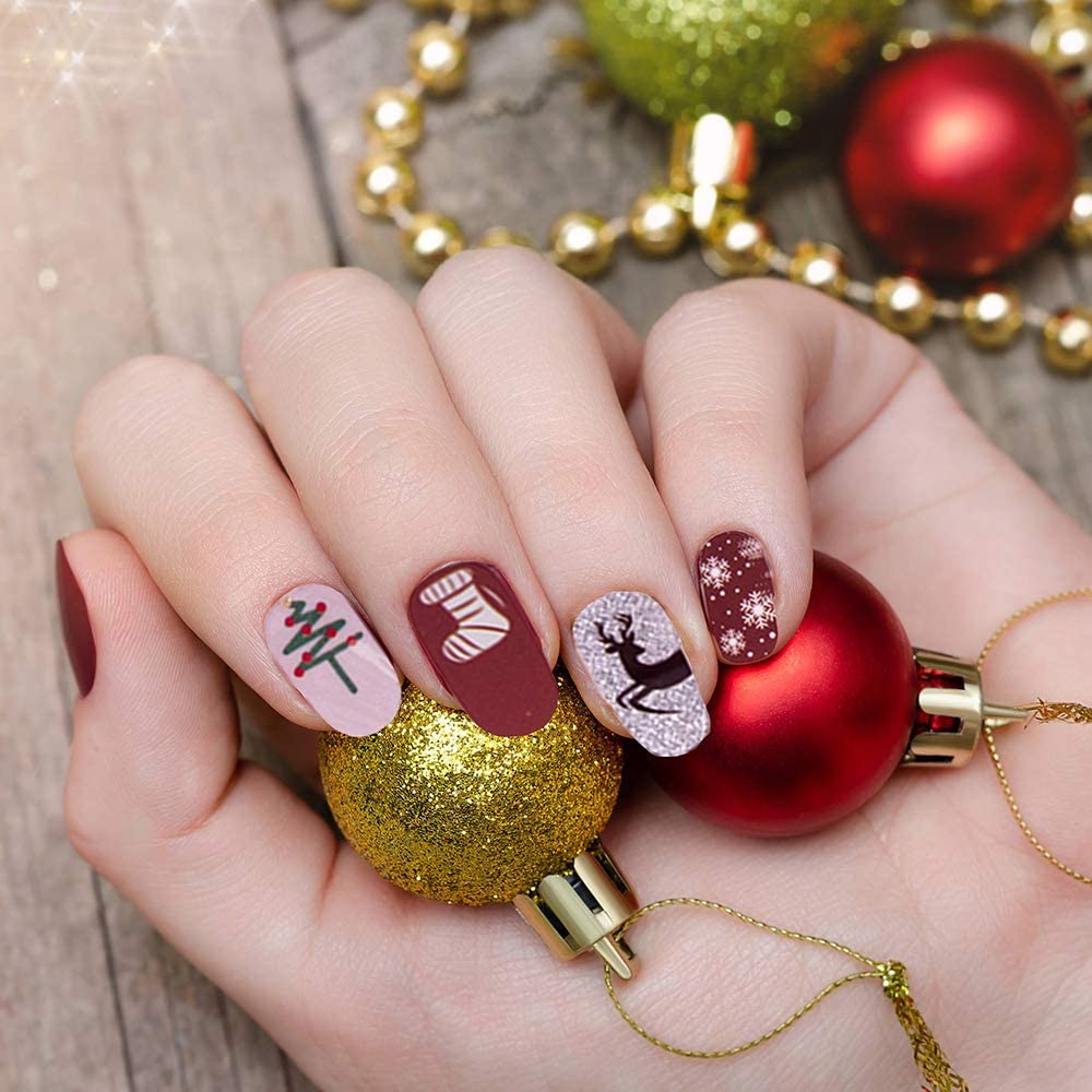 Kalolary 8 Sheets Christmas Nail Stickers Strip with 1Pcs Nail File