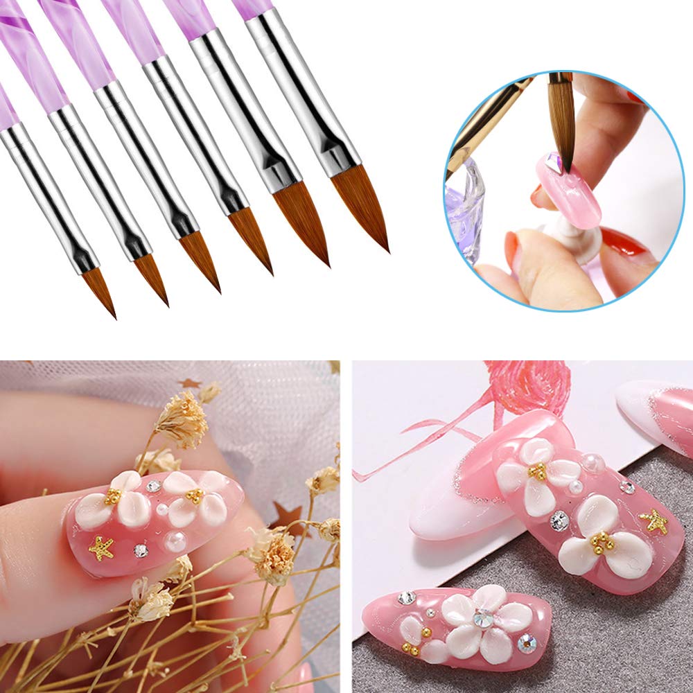 Kalolary 6Pcs Purple Acrylic Nail Brush with 2Pcs Nail Art Dappen Dish Set