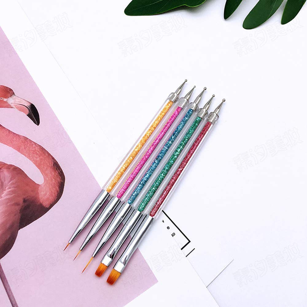 Kalolary 5Pcs Acrylic Uv Gel Nail Art Painting Drawing Brush Set