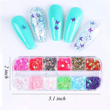 Load image into Gallery viewer, Kalolary 12 Color 3D Butterfly Nail Art Glitter Sequins
