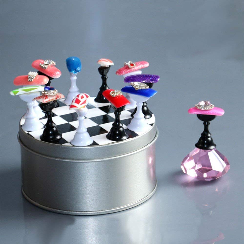 Kalolary 1 Set Nail Art Holder Practice Display Stand with 48Pcs White Reusable Adhesive Putty Clay