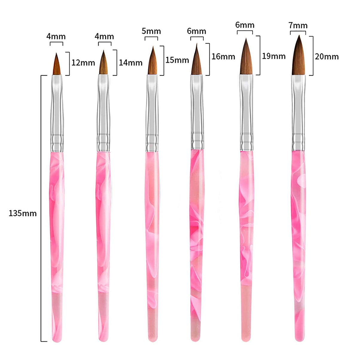 Kalolary 6Pcs Pink Acrylic Nail Brush with 2Pcs Nail Art Dappen Dish Set