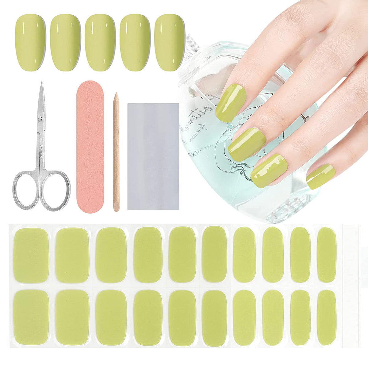 Kalolary Avocado Green Nail Gel Polish Strips 20 PCS