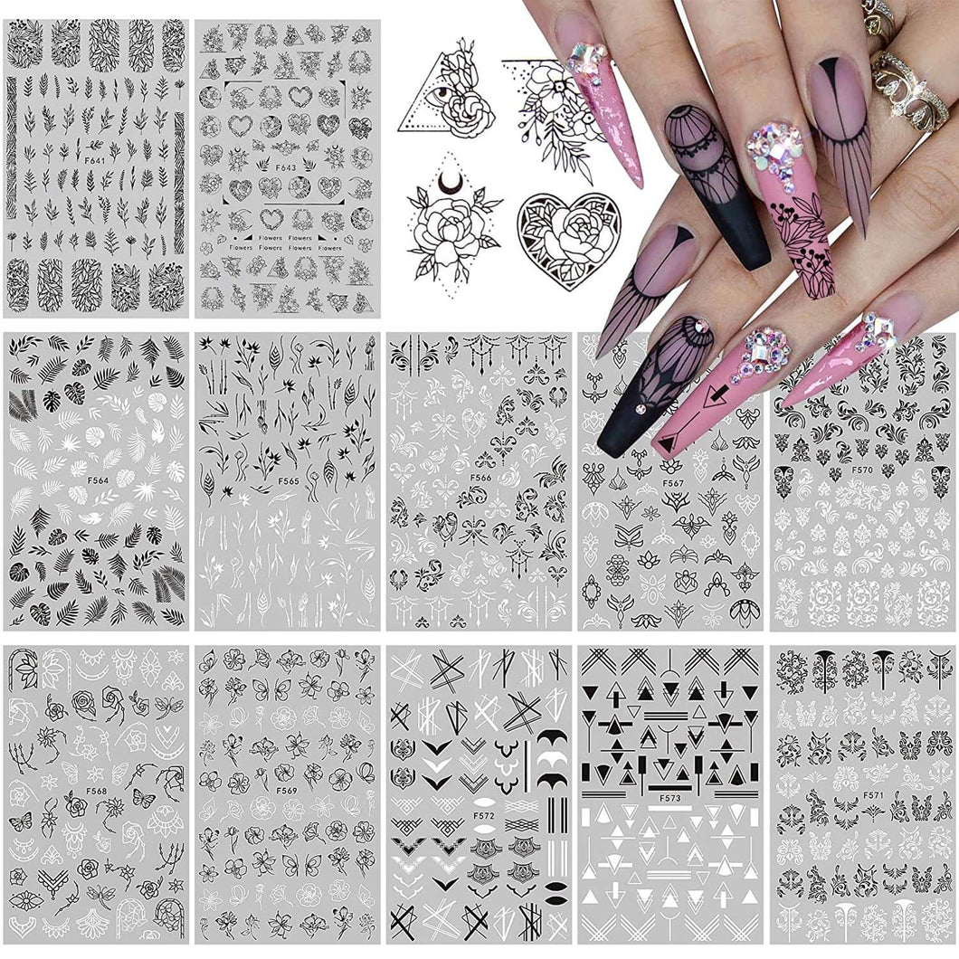 Kalolary 12 Sheets  Leaves Retro Flower Nail Art Sticker