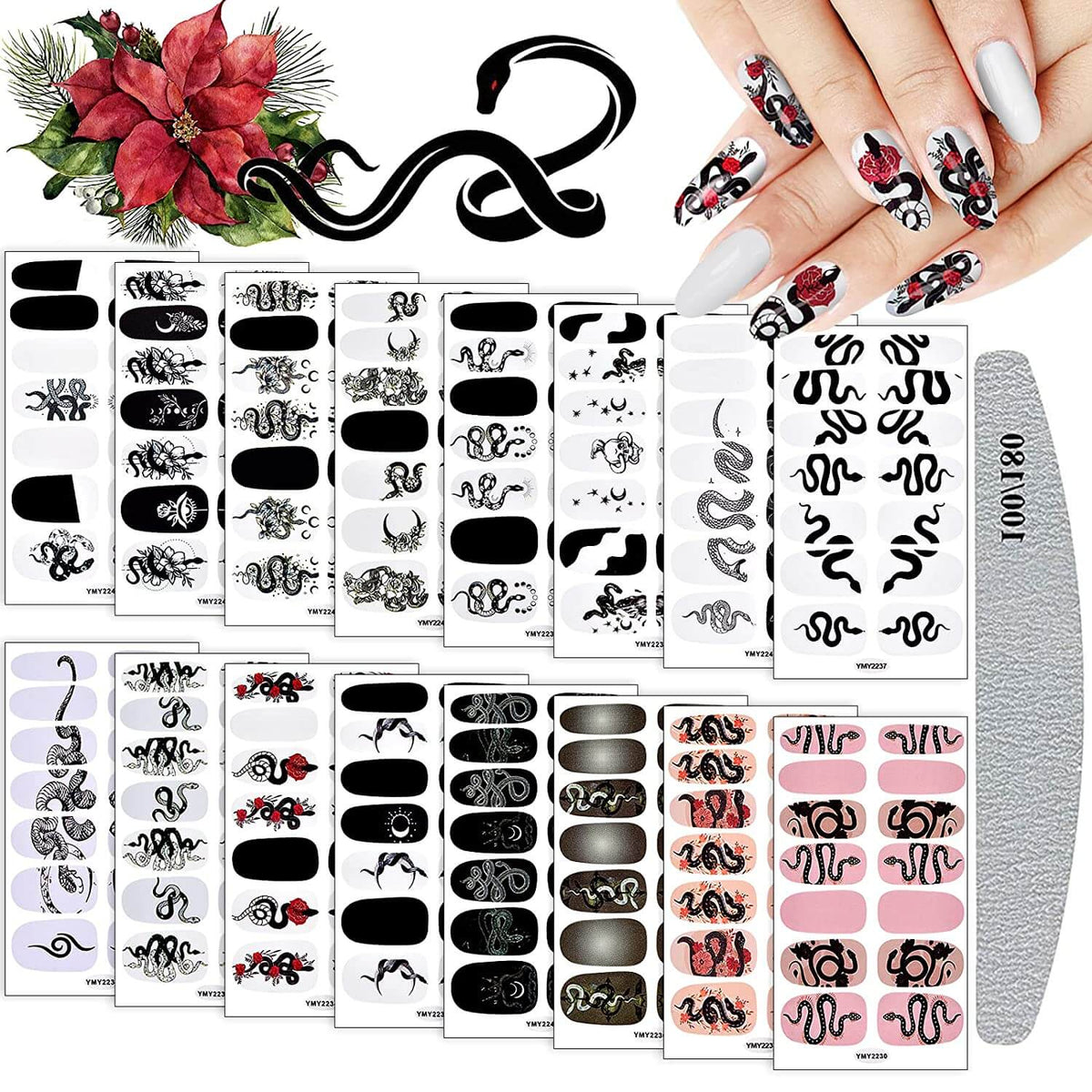 Kalolary 16 Sheets Snake Nail Art Stickers