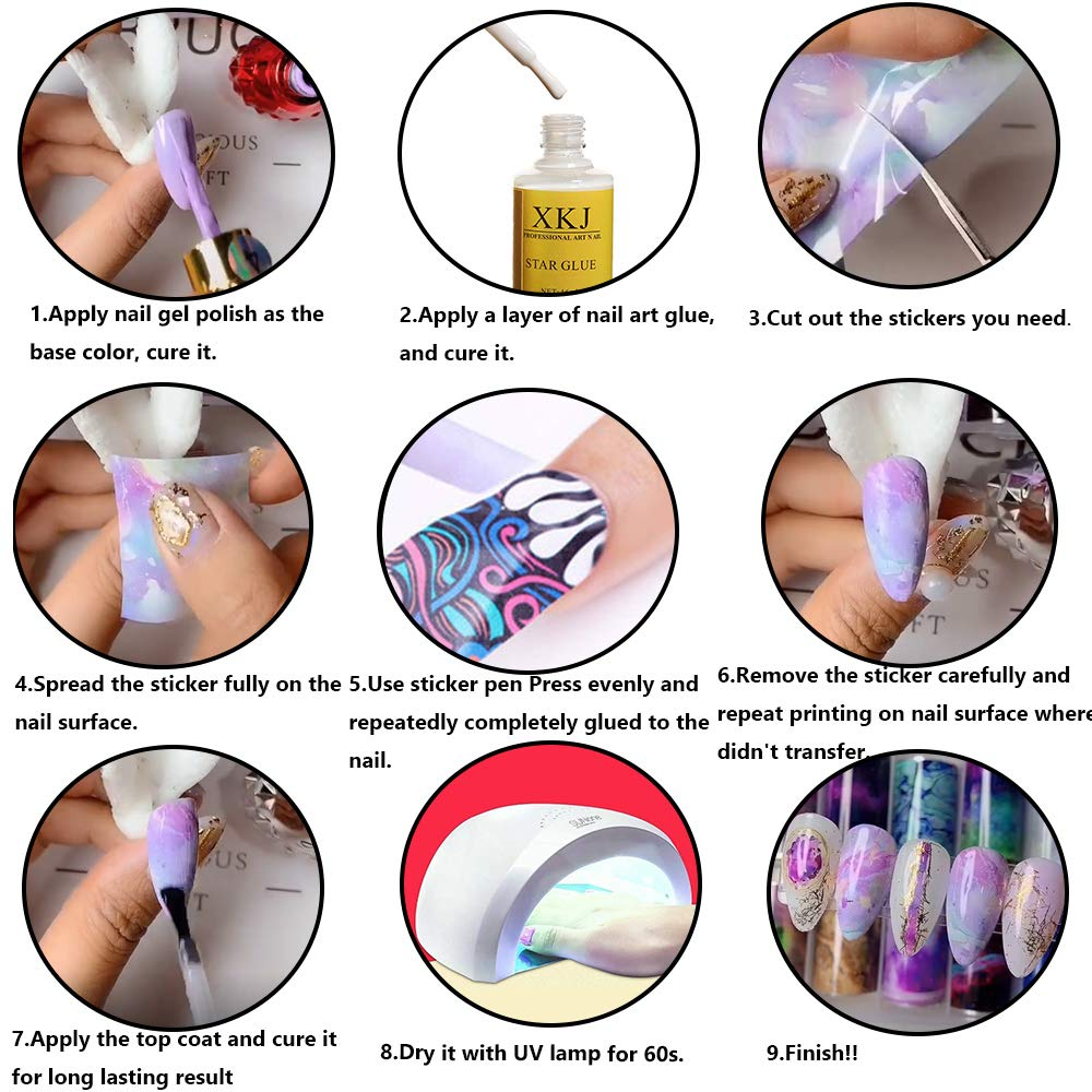 Kalolary 20 Color Starry Sky Stars Nail Art Foil with Nail Glue