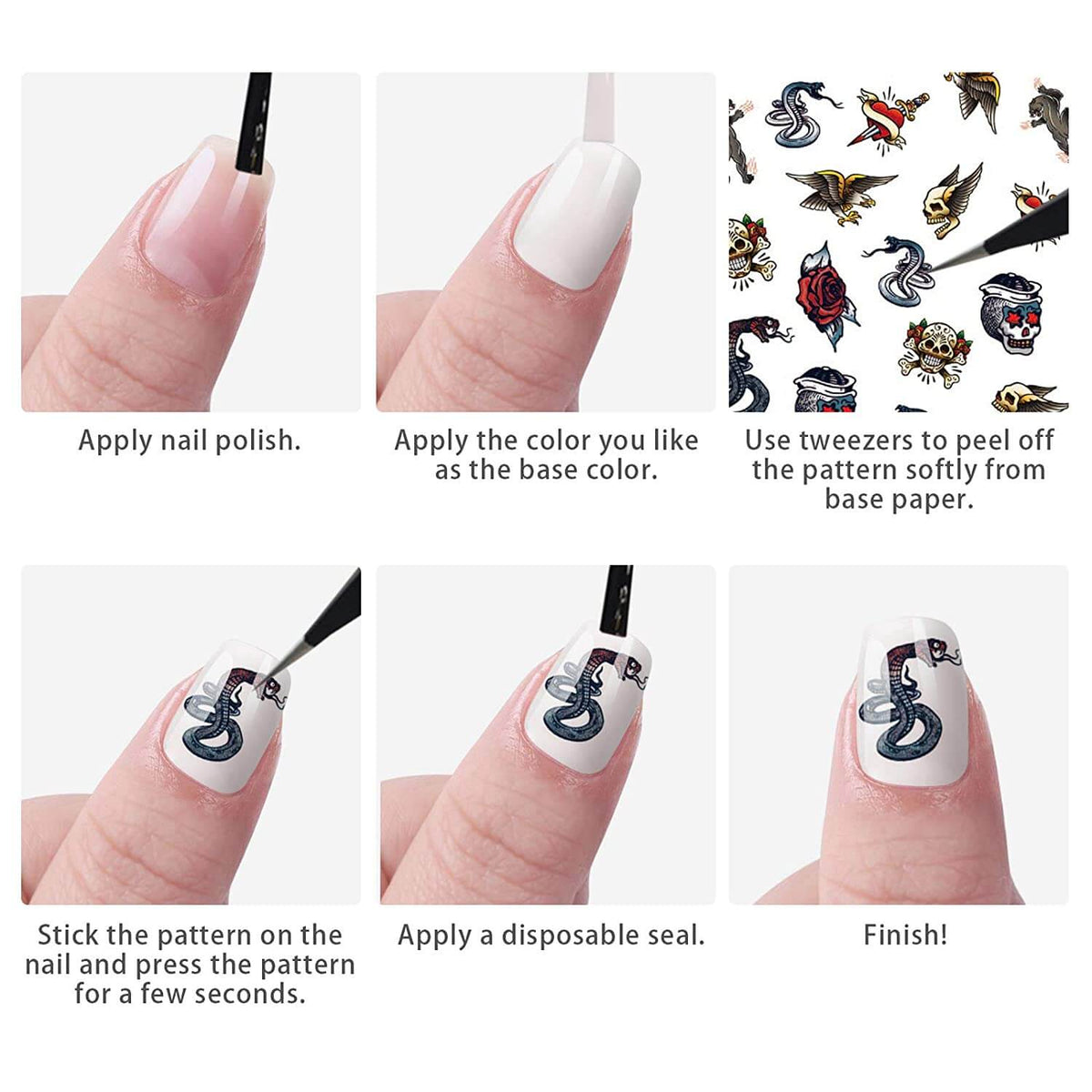 Kalolary 12 sheets Snake Nail Art Stickers