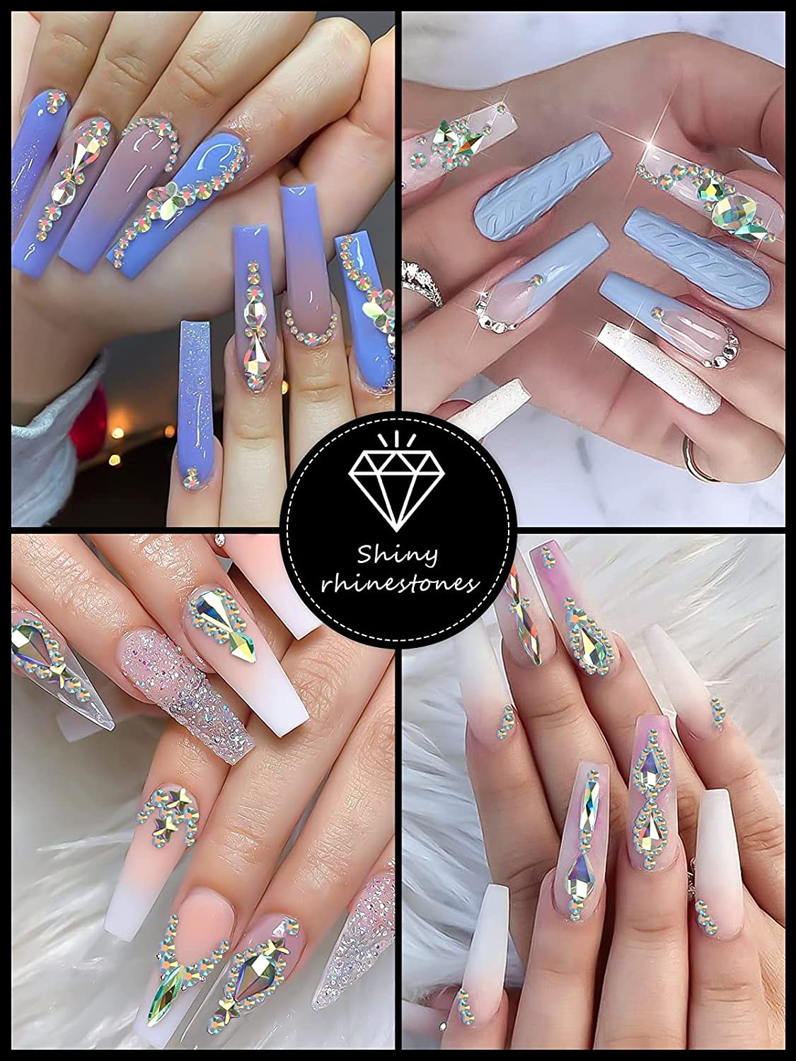 Kalolary Clear with Light Green Professional Nail Rhinestones Kit