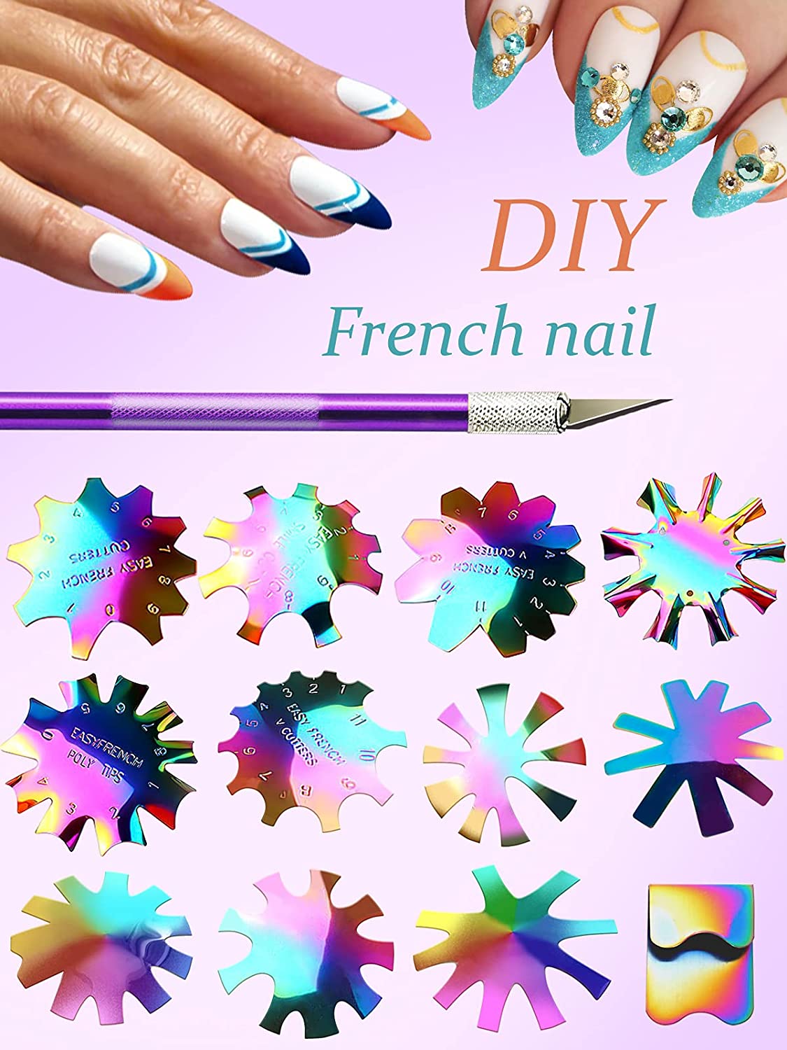 Kalolary 12 PCS French Nail Trimmer (Rainbow)