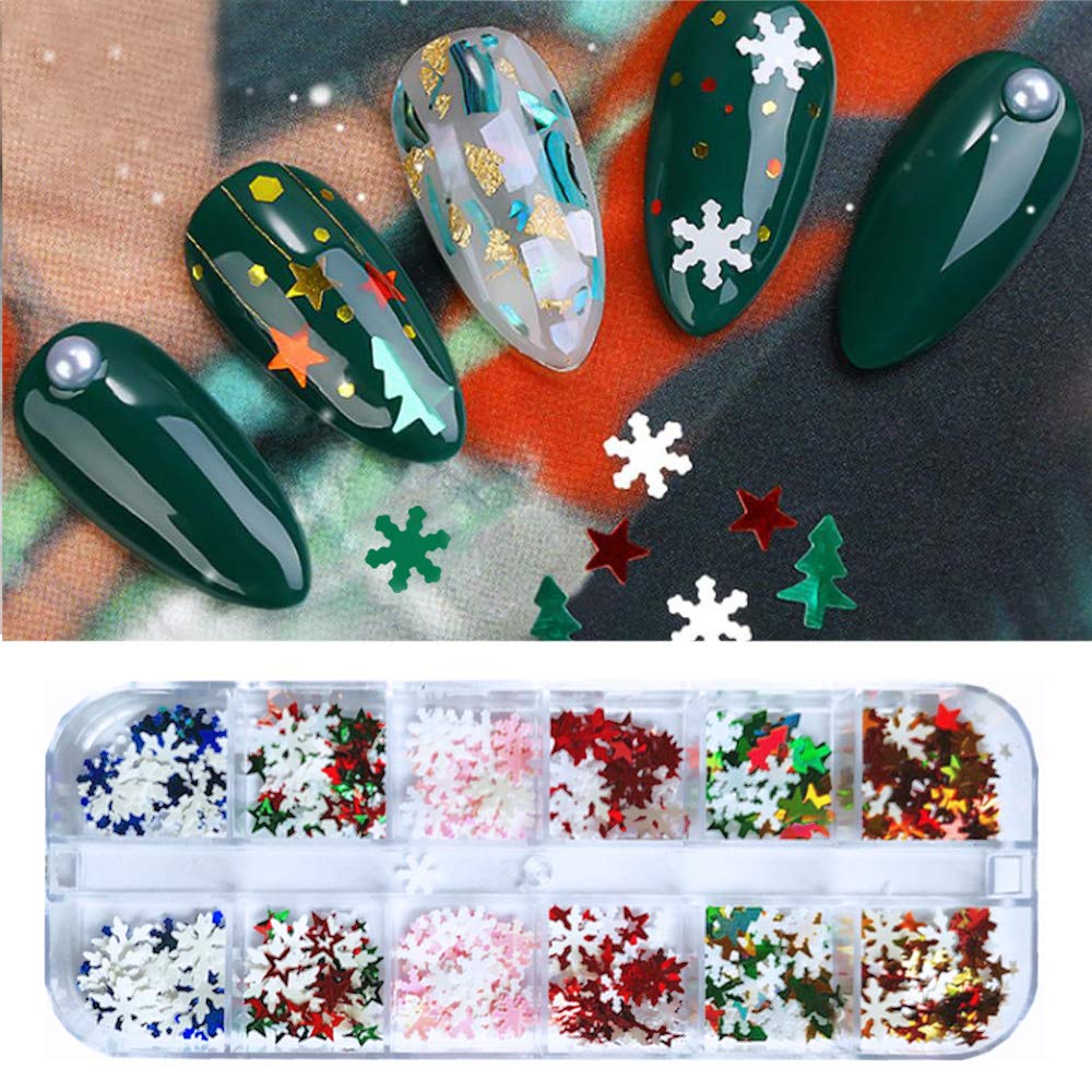 Kalolary 3 Boxes Snowflake Star Nail Glitter Sequins