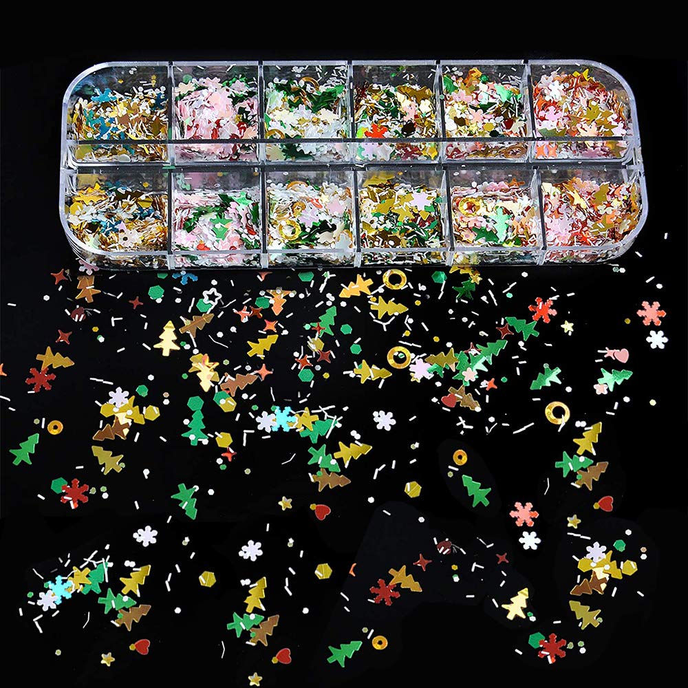 Kalolary 3 Boxes Snowflake Star Nail Glitter Sequins