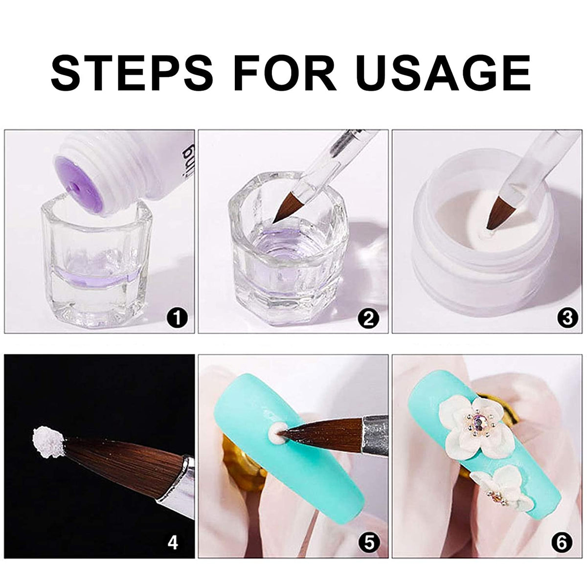 Kalolary 6Pcs Blue Acrylic Nail Brush with 2Pcs Nail Art Dappen Dish Set