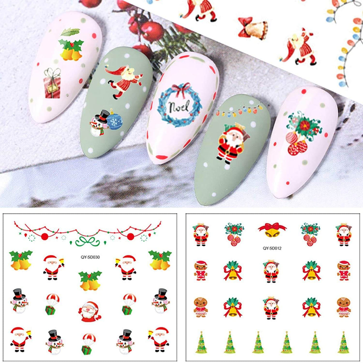 Kalolary 30 Sheets Christmas Cartoon Nail Art Stickers