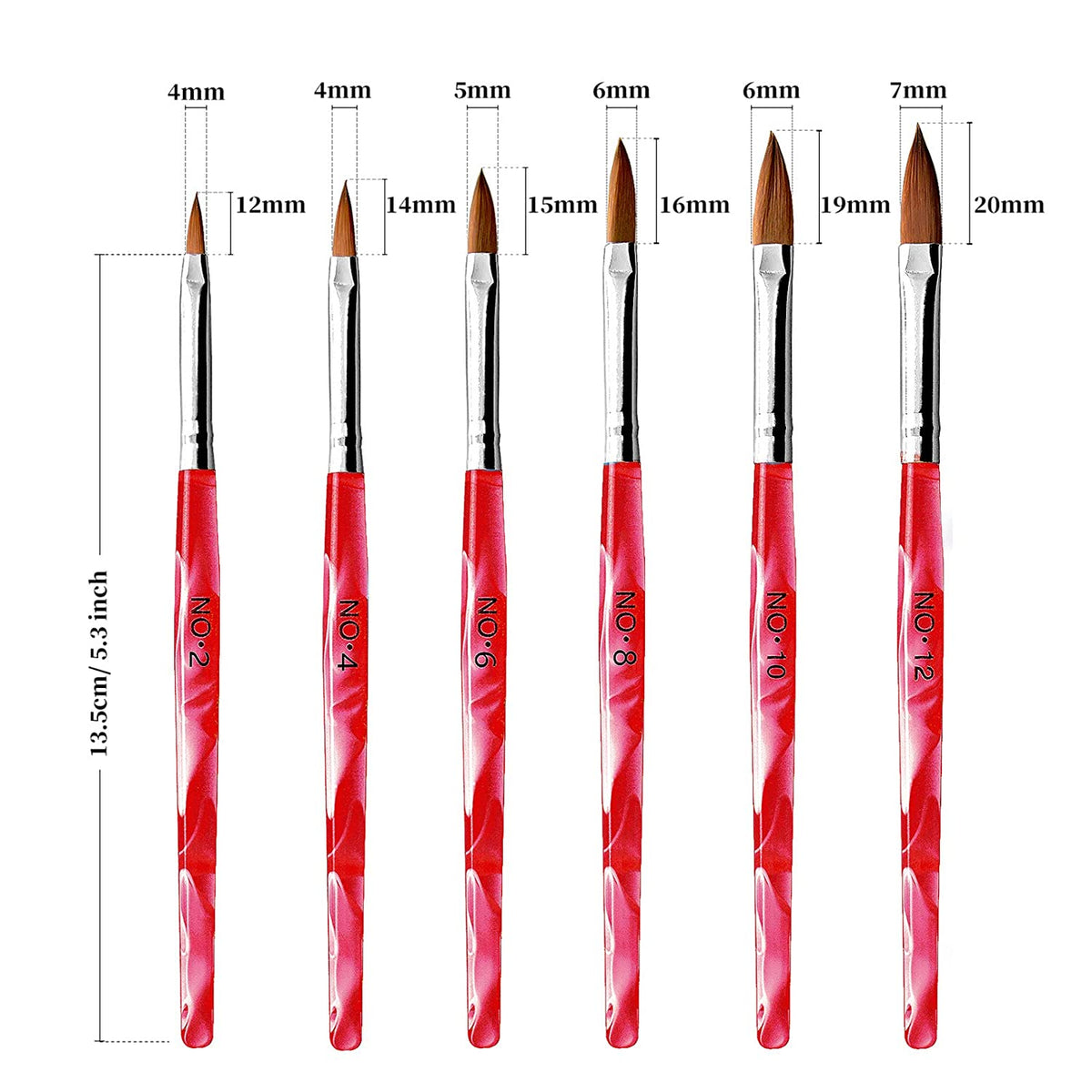 Kalolary 6Pcs Red Acrylic Nail Brush with 2Pcs Nail Art Dappen Dish Set