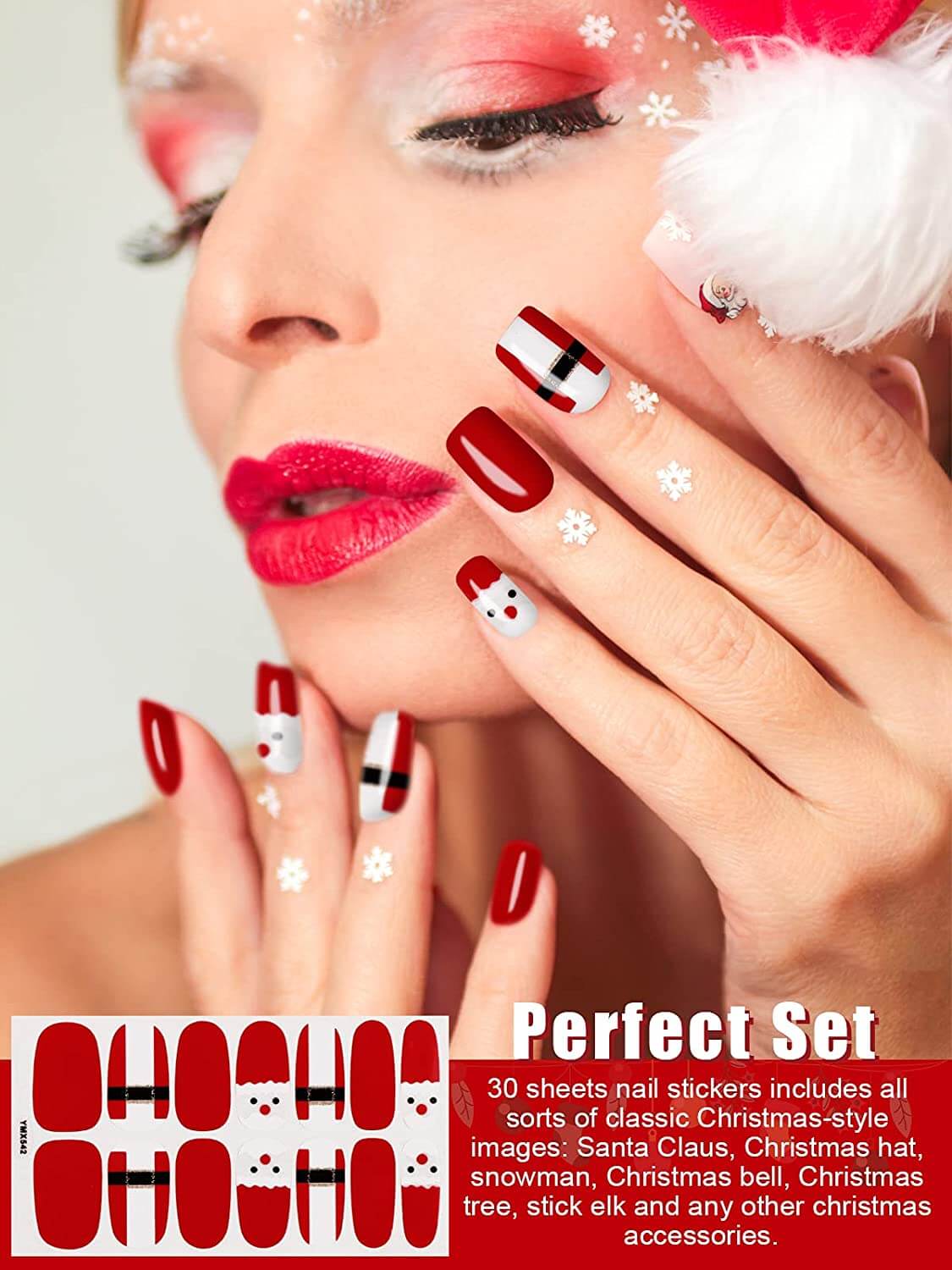 Kalolary 30 Sheets Christmas Full Wraps Self-Adhesive Nail Polish Stickers
