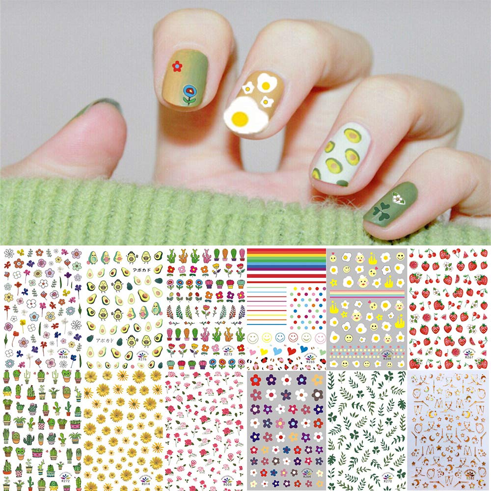 Kalolary Flower Fruit Nail Art Stickers Decals (12 Sheets)