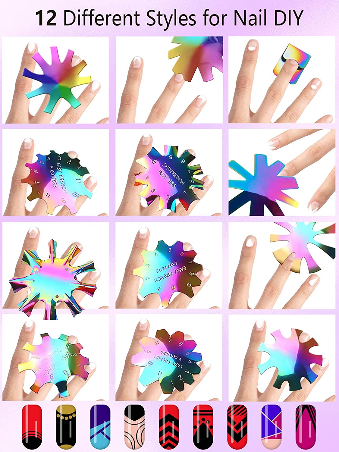Kalolary 12 PCS French Nail Trimmer (Rainbow)