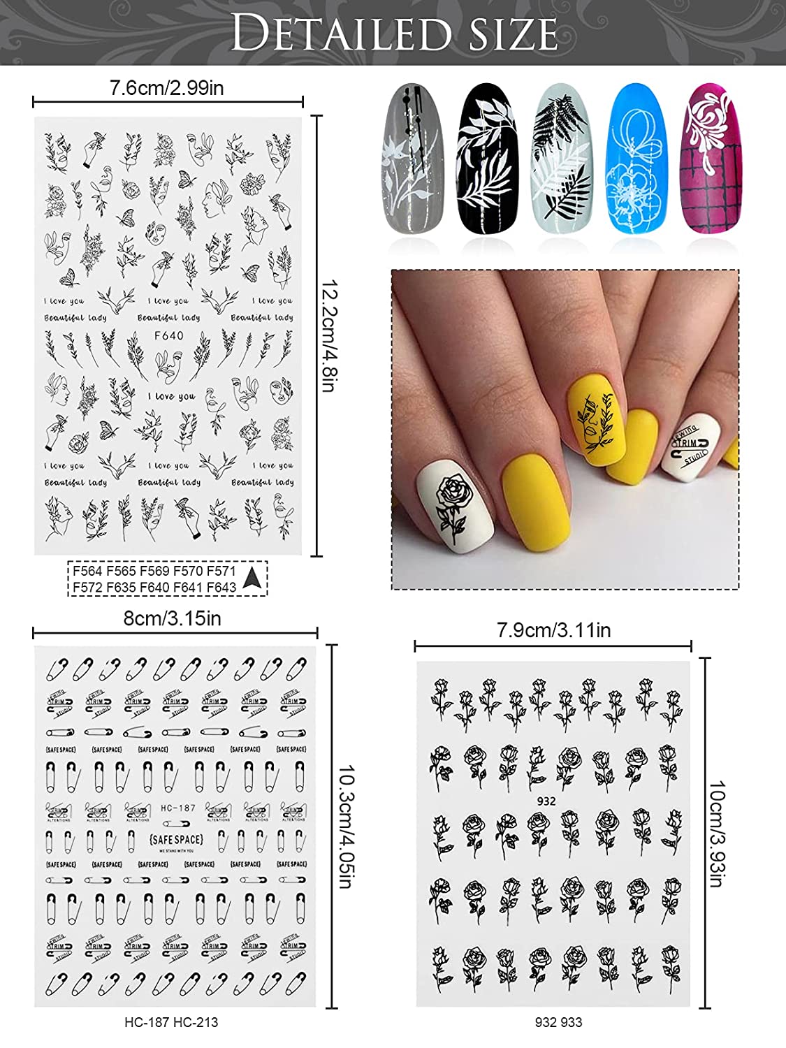 Kalolary 16 Sheets Leaves Retro Flower Nail Art Sticker