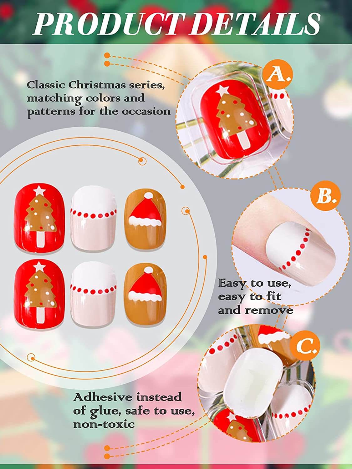 Kalolary Christmas Children Fake Nails 144PCS
