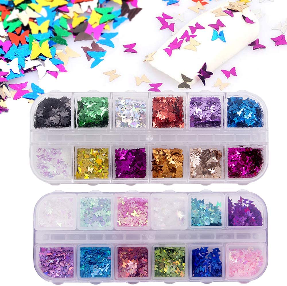 Kalolary 24 Color/Set 3D Butterfly Nail Glitter Sequins