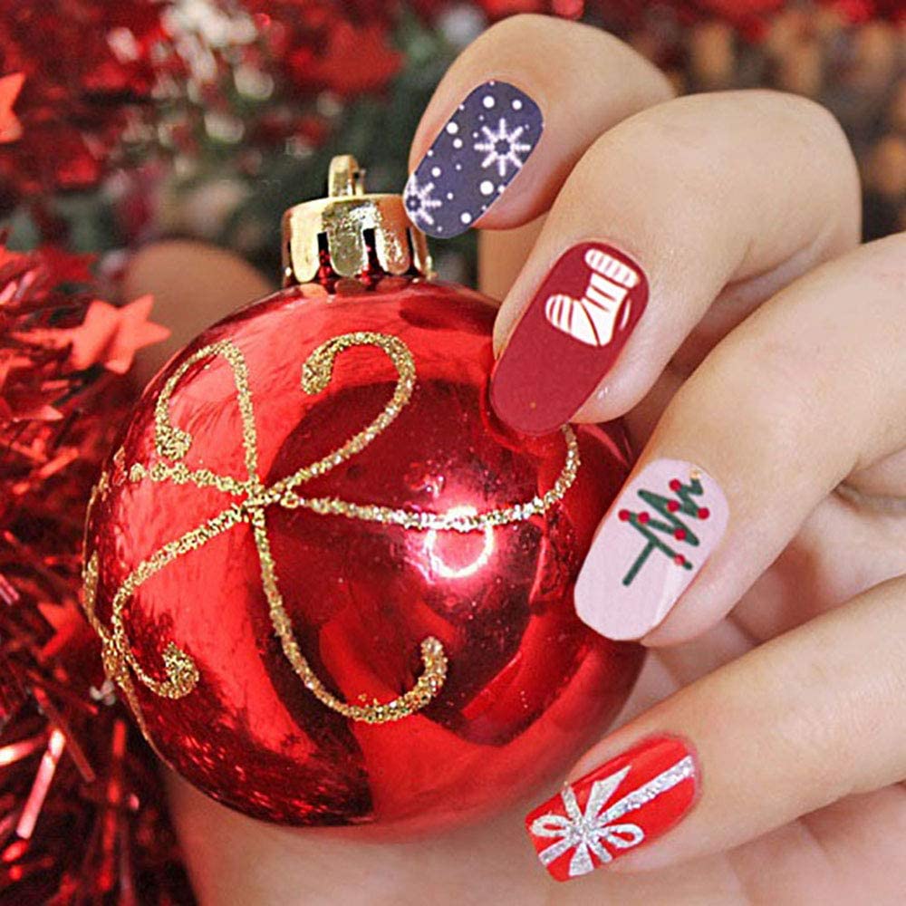 Kalolary 8 Sheets Christmas Nail Stickers Strip with 1Pcs Nail File