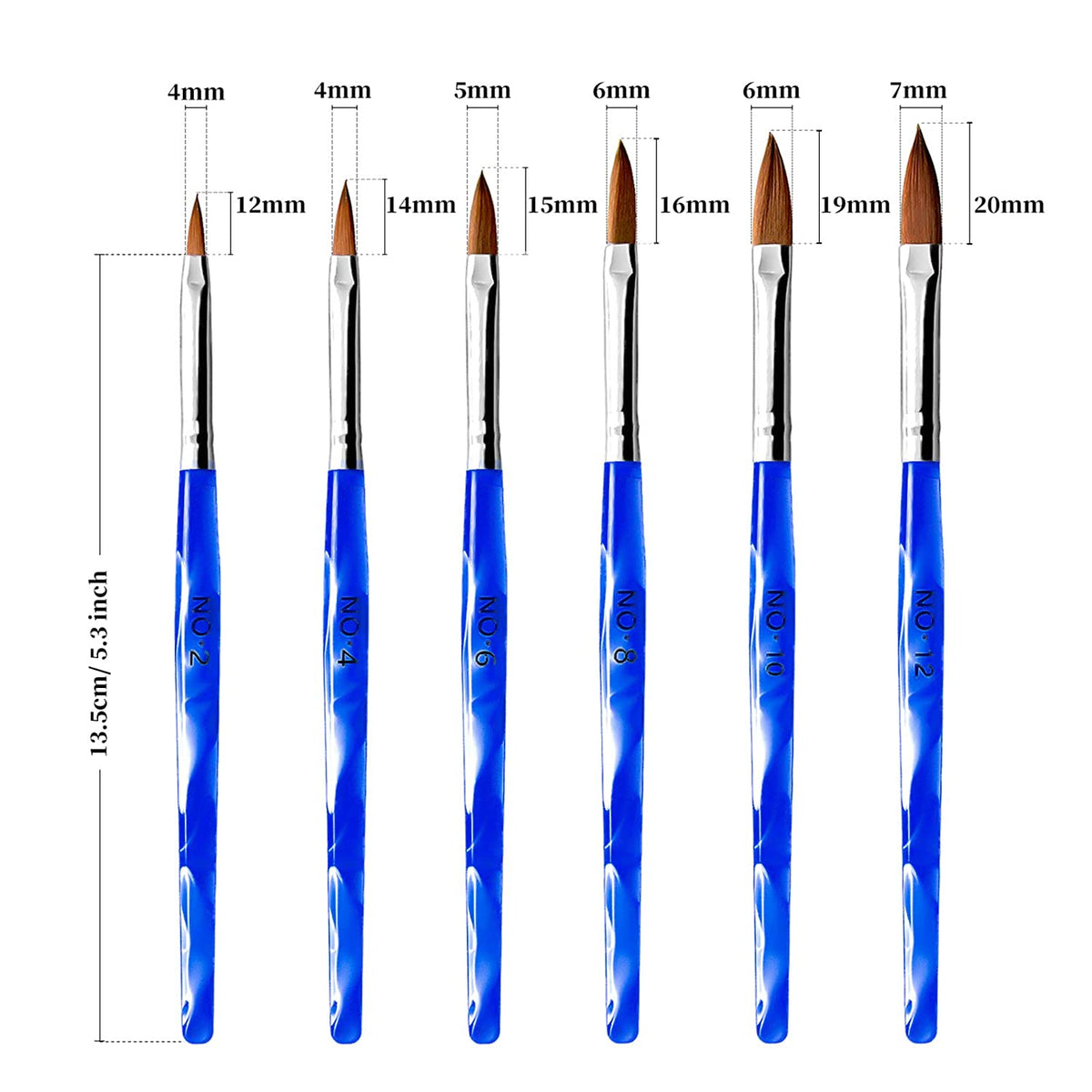 Kalolary 6Pcs Blue Acrylic Nail Brush with 2Pcs Nail Art Dappen Dish Set