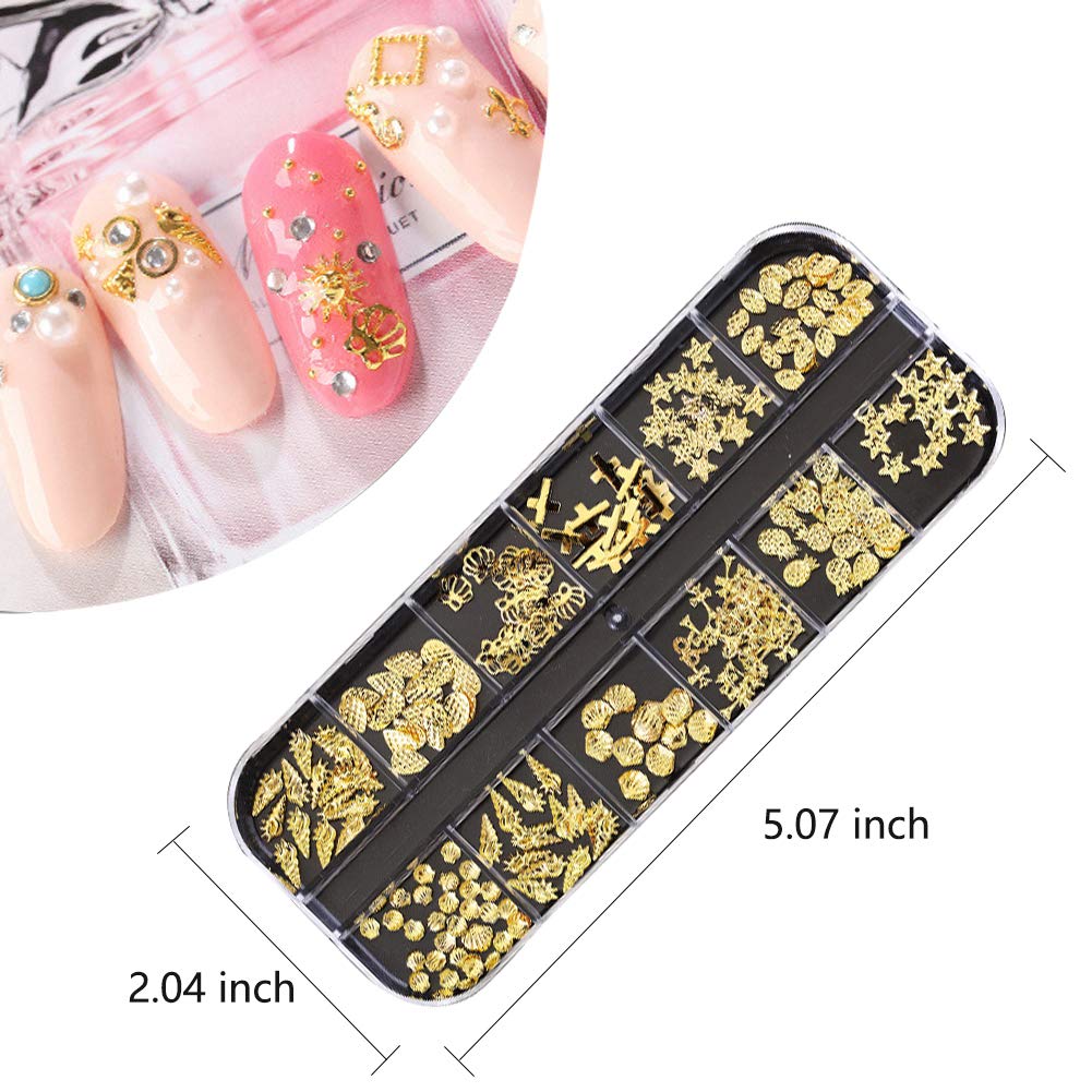 Kalolary 3 Boxes Gold Nail Art Rhinestones