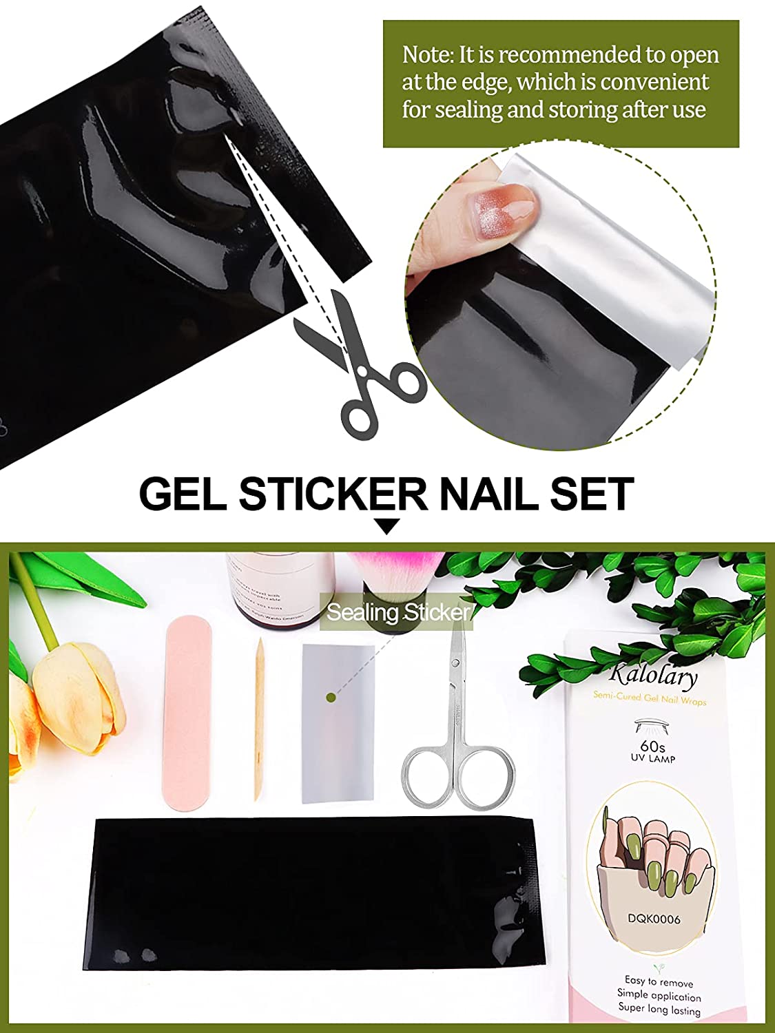 Kalolary Avocado Green Nail Gel Polish Strips 20 PCS