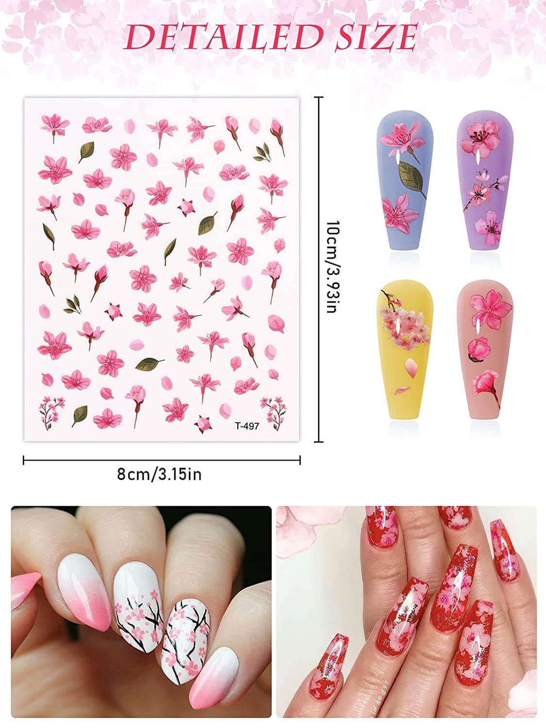 Kalolary Cherry Blossom Nail Art Stickers Decals