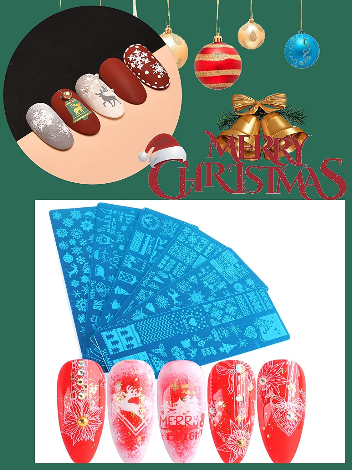 Kalolary Christmas Nail Art Stamping Plates Set 9Pcs