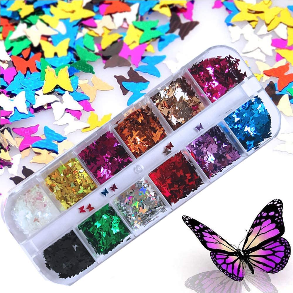 Kalolary 24 Color/Set 3D Butterfly Nail Glitter Sequins