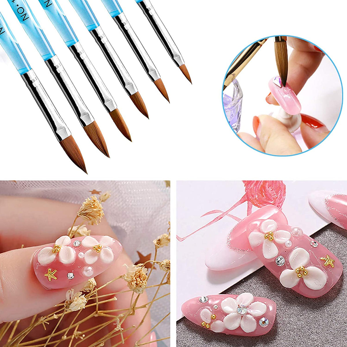 Kalolary 6Pcs Bronze Acrylic Nail Brush with 2Pcs Nail Art Dappen Dish Set