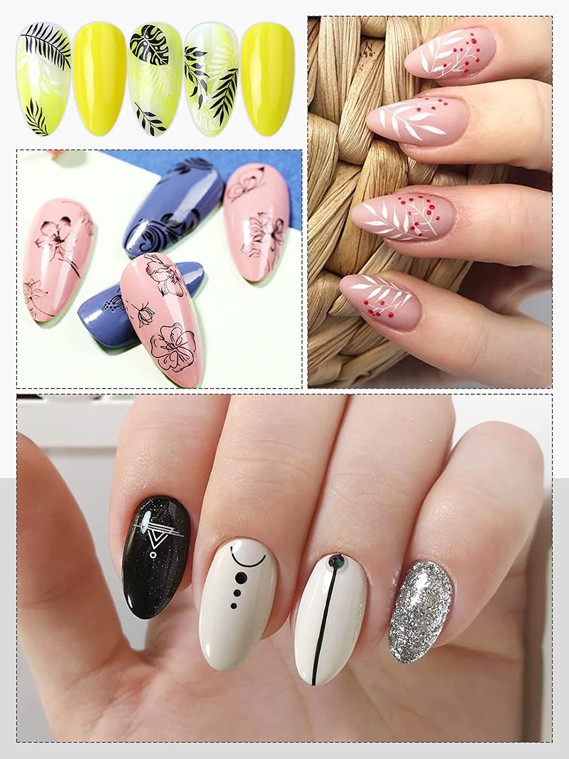 Kalolary 16 Sheets Leaves Retro Flower Nail Art Sticker