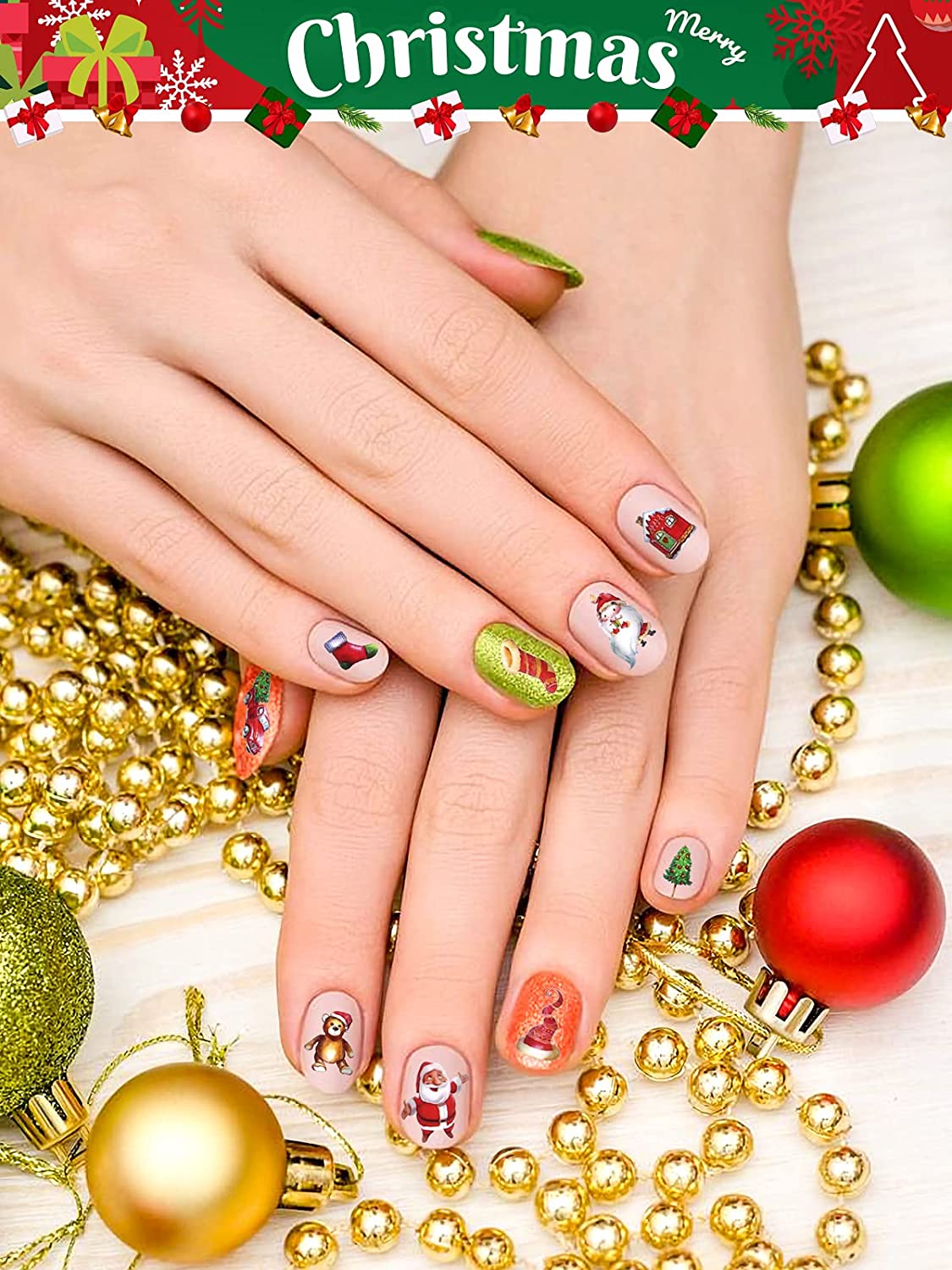 Kalolary 12 Sheets Christmas Nail Art Stickers Decals