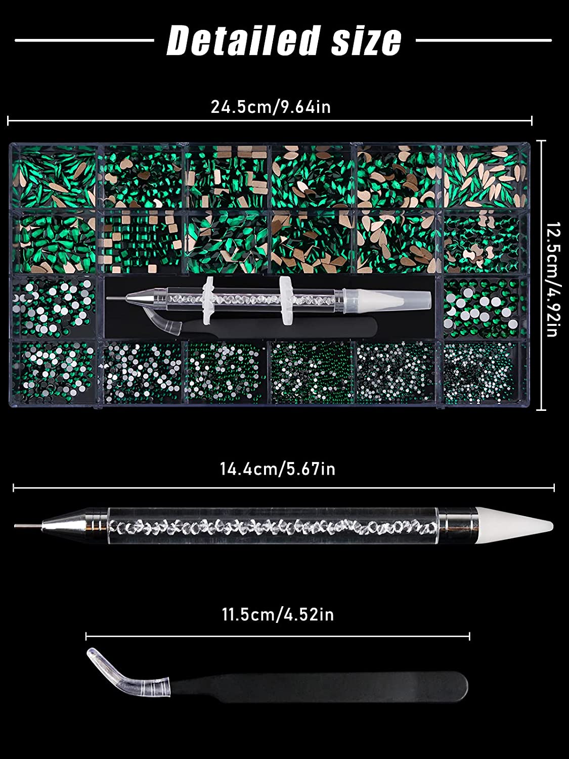 Kalolary Green Professional Nail Rhinestones Kit
