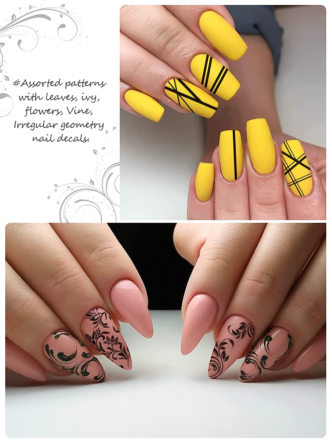 Kalolary 16 Sheets Leaves Retro Flower Nail Art Sticker