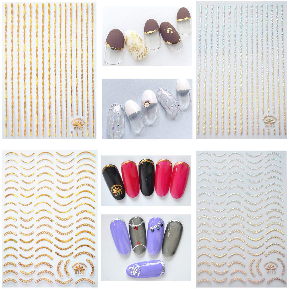 Kalolary 12 Sheets Gold Silver 3D Metallic Nail Stickers