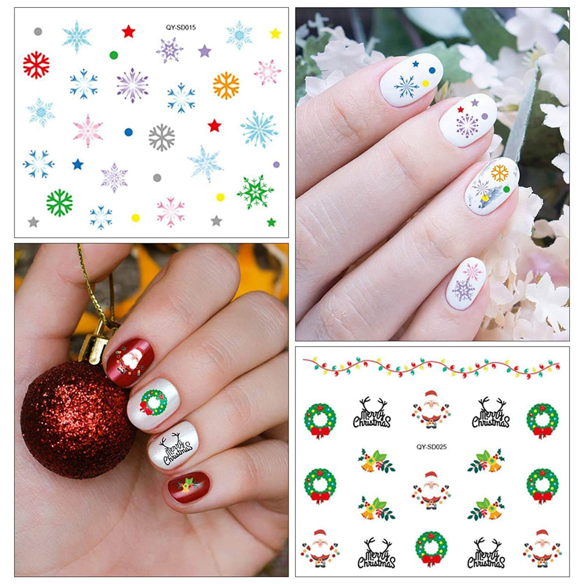 Kalolary 30 Sheets Christmas Cartoon Nail Art Stickers