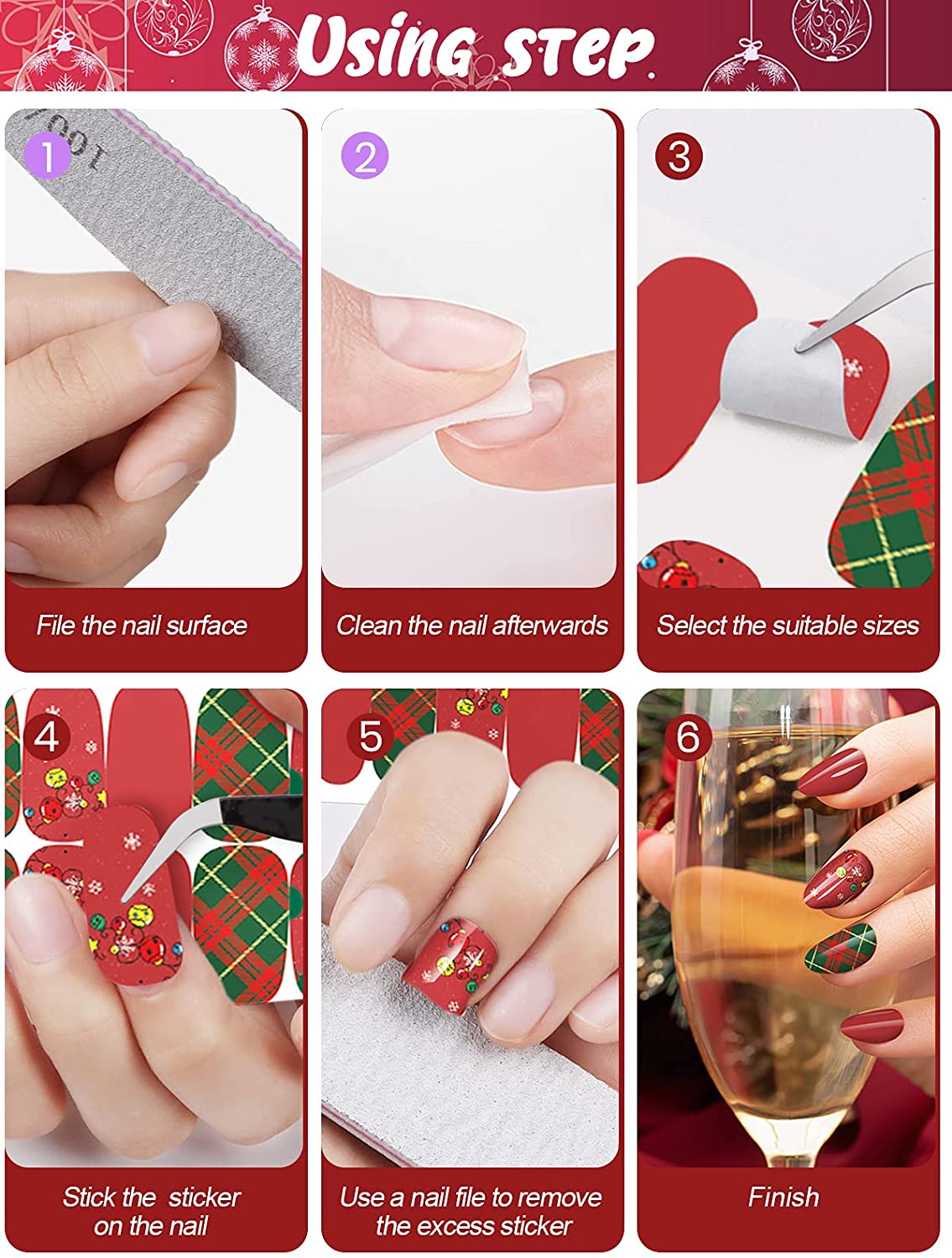 Kalolary 12 Sheets Christmas Nail Stickers Strip with 1Pcs Nail File