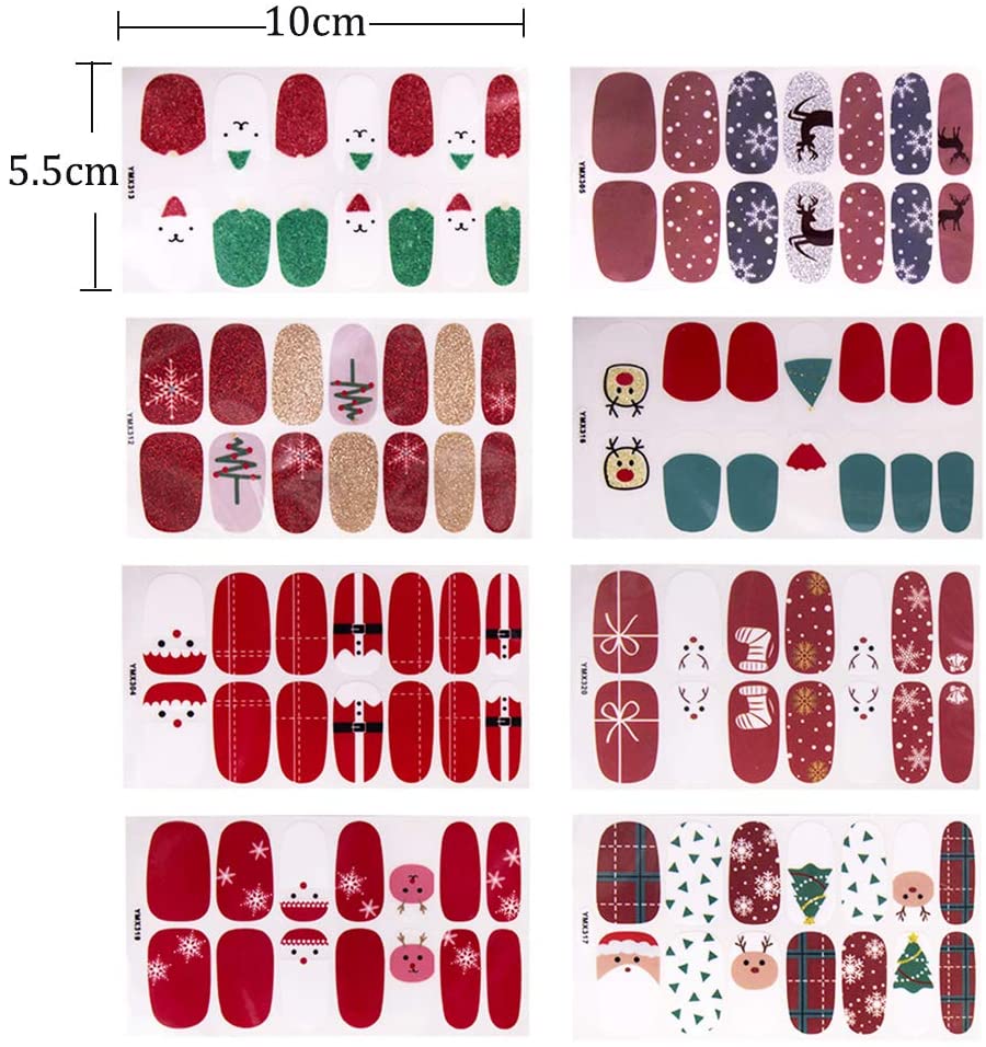 Kalolary 8 Sheets Christmas Nail Stickers Strip with 1Pcs Nail File