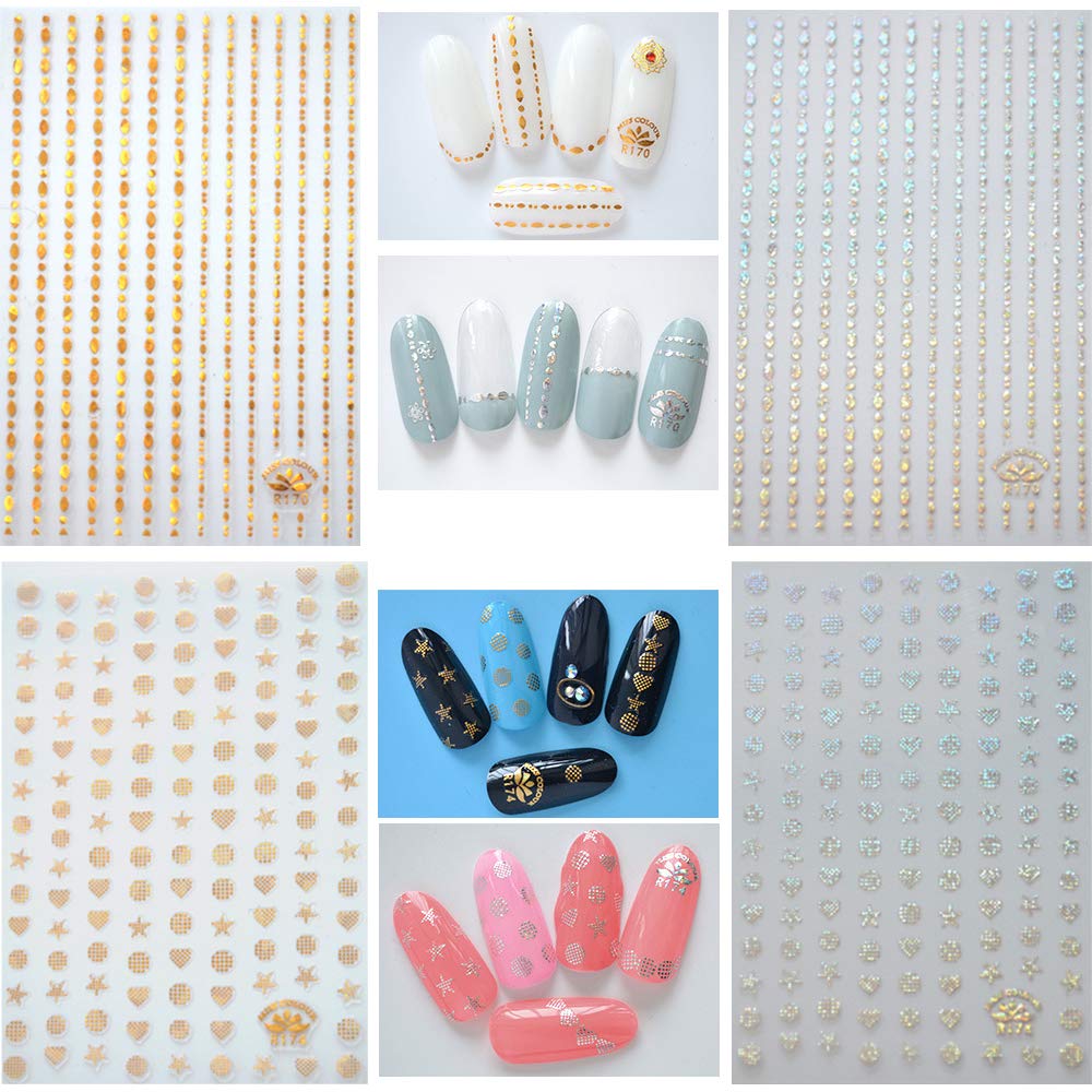 Kalolary 12 Sheets Gold Silver 3D Metallic Nail Stickers
