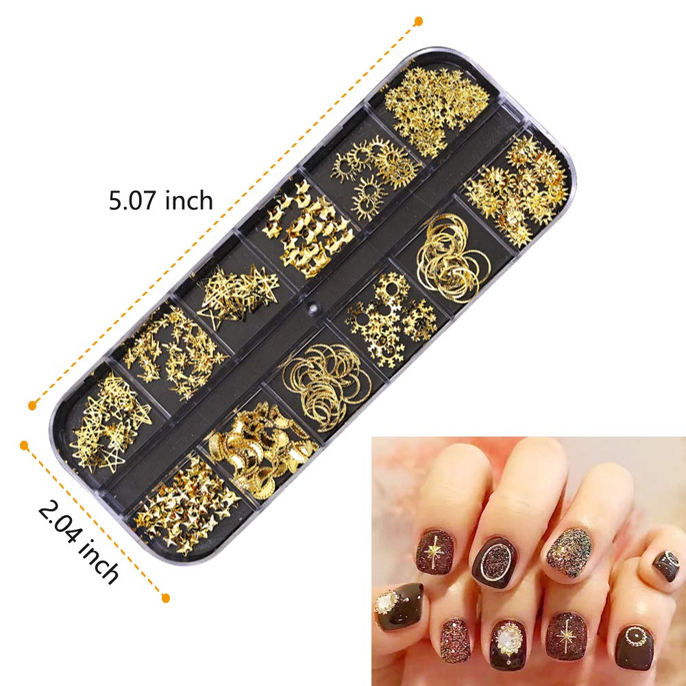Kalolary 3 Boxes Gold Nail Art Rhinestones