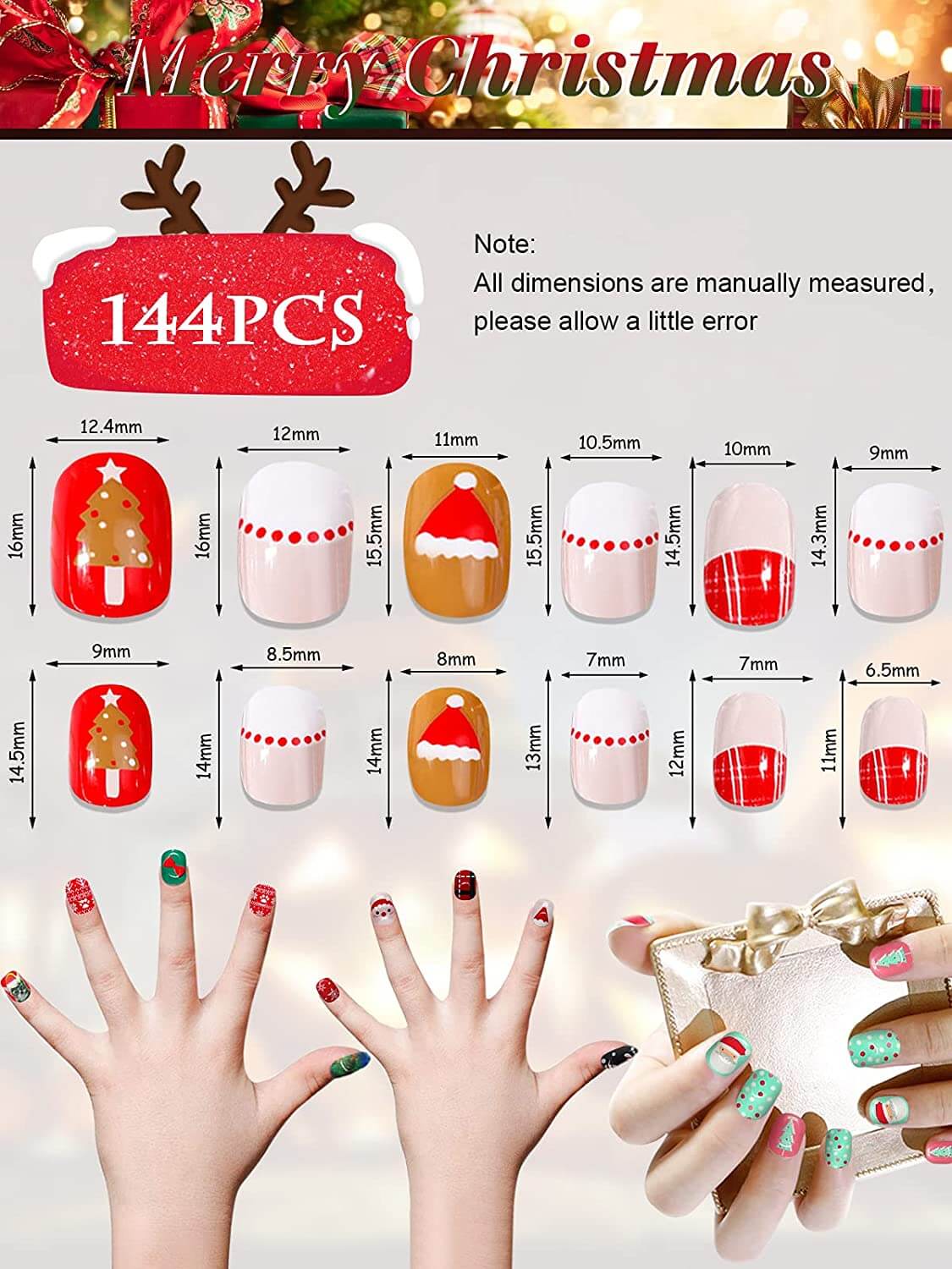 Kalolary Christmas Children Fake Nails 144PCS
