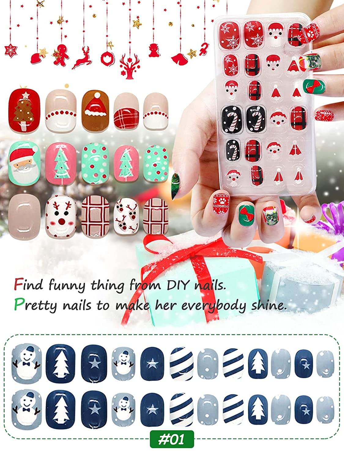 Kalolary Christmas Children Fake Nails 144PCS