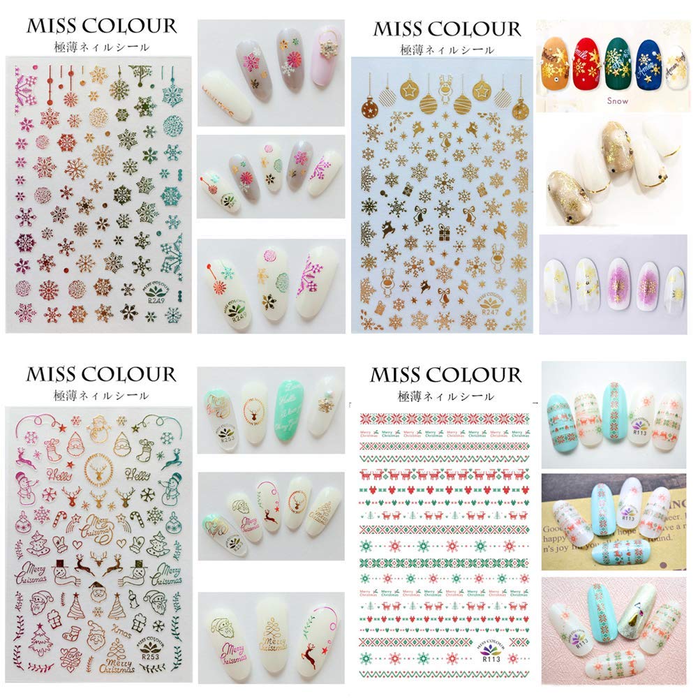 Kalolary Christmas Nail Art Stickers Decals (12 Sheet Large Size)