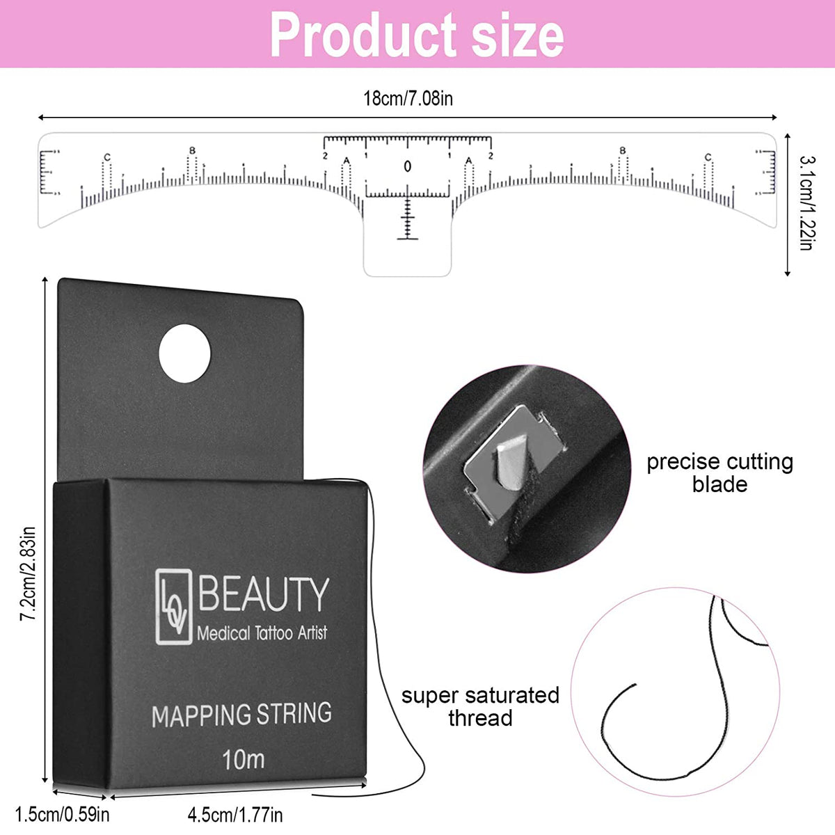 Kalolary Eyebrow Mapping String for Microblading with 100Pcs Eyebrow Ruler