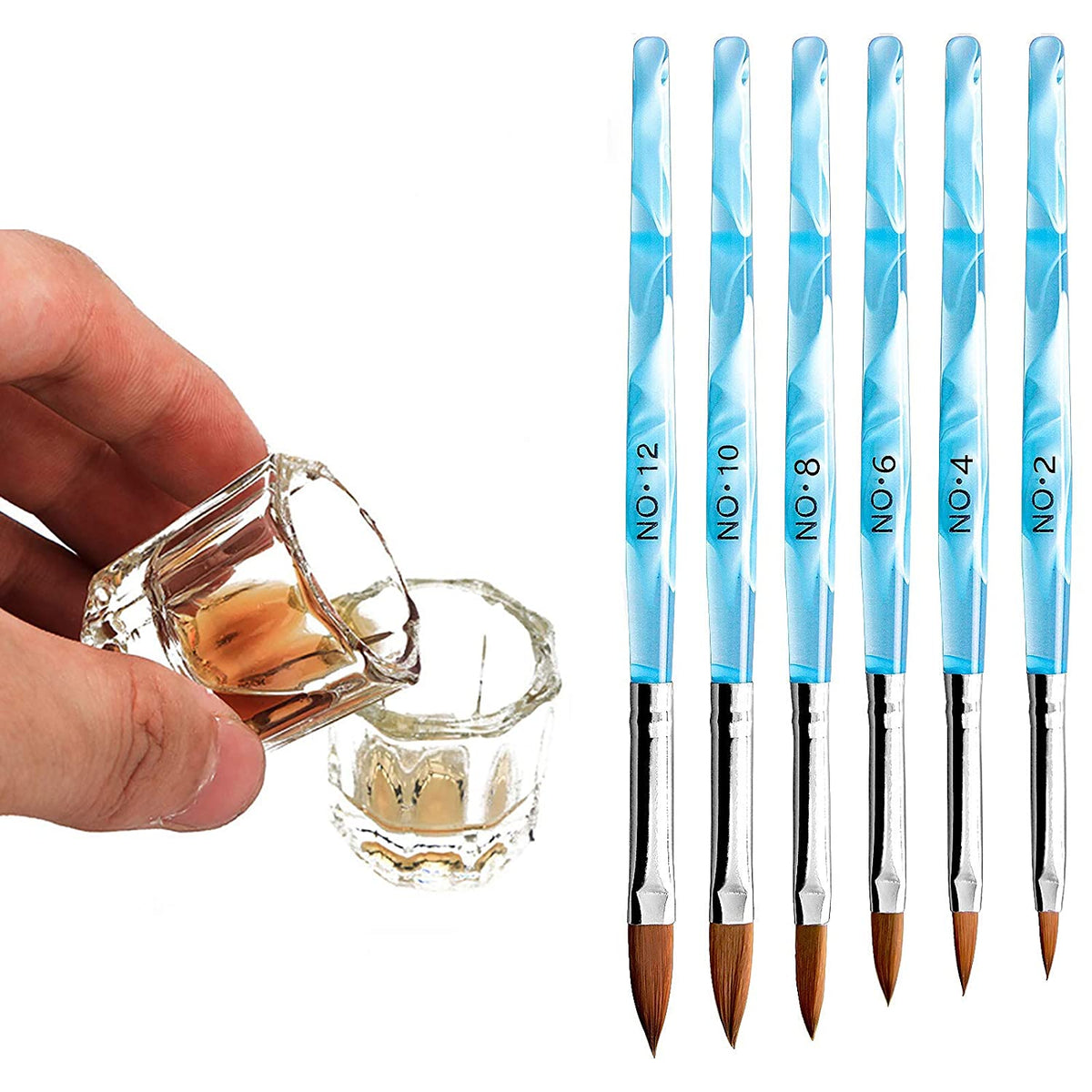 Kalolary 6Pcs Bronze Acrylic Nail Brush with 2Pcs Nail Art Dappen Dish Set