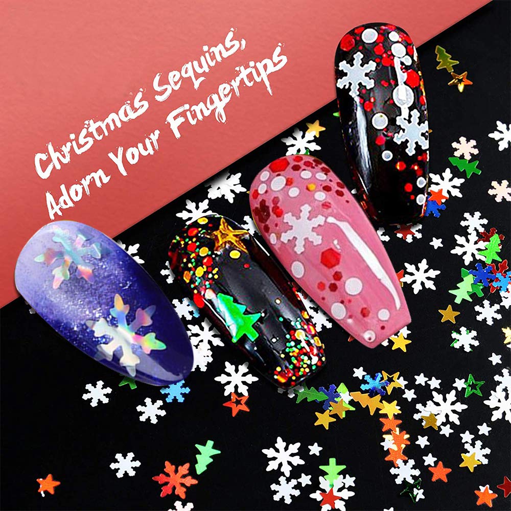 Kalolary 3 Boxes Snowflake Star Nail Glitter Sequins