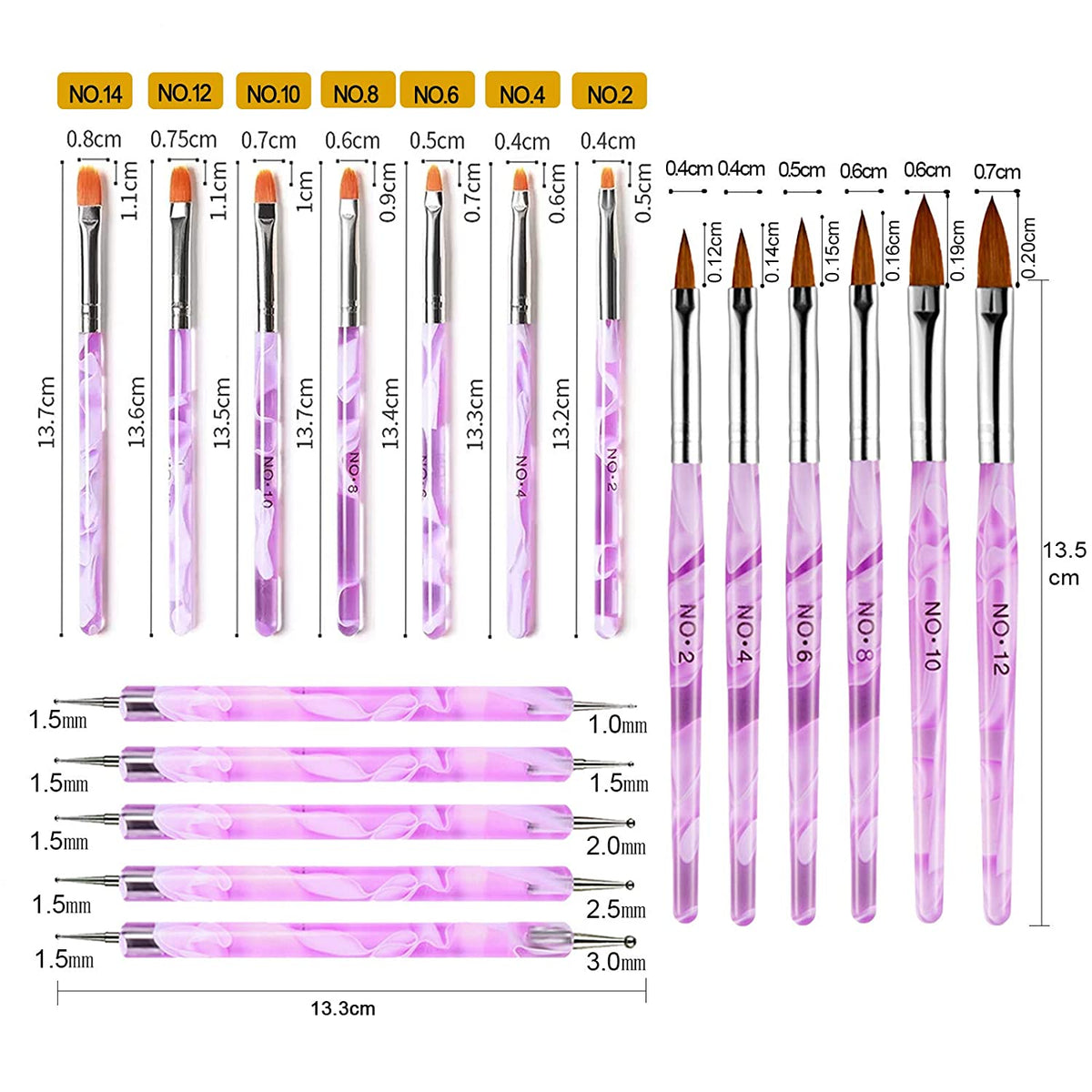 Kalolary 18 Pcs UV Gel Acrylic Nail Art Brush Set