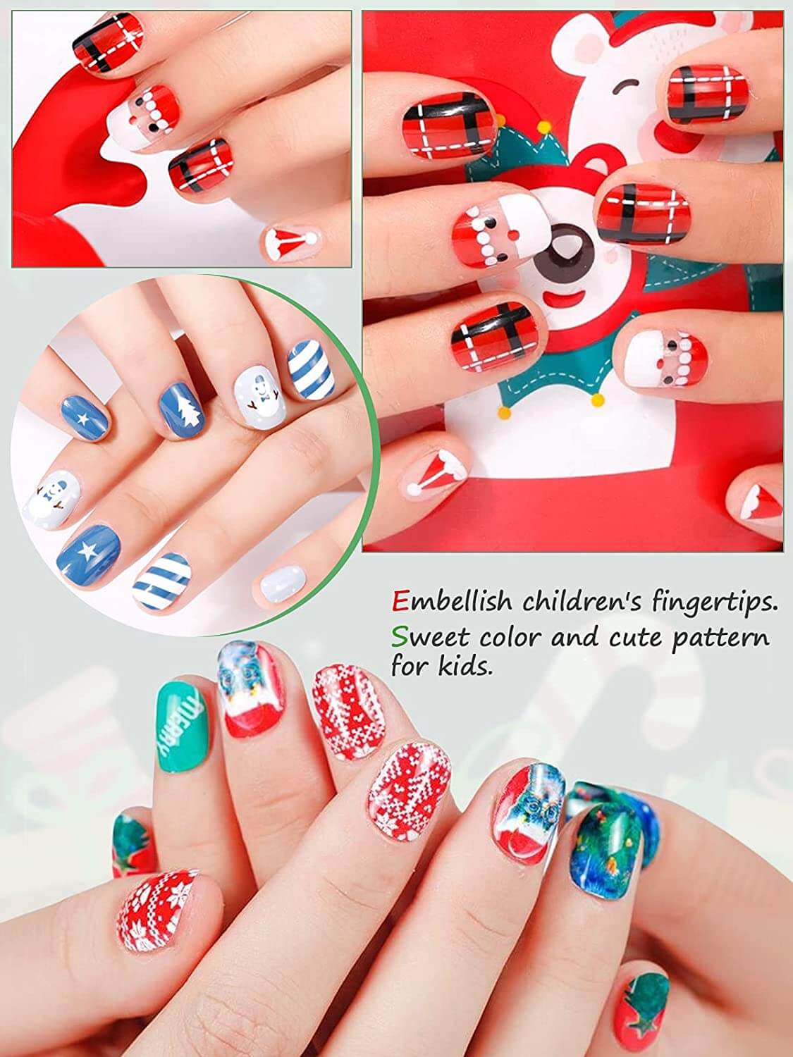 Kalolary Christmas Children Fake Nails 144PCS